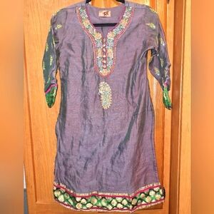 An Ornate Kala Kurti/Kafka/Kaftan with embroidery and silk accents.